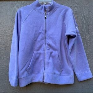 Full zip fleece jacket with pockets lavender fall winter layering gorpcore ski